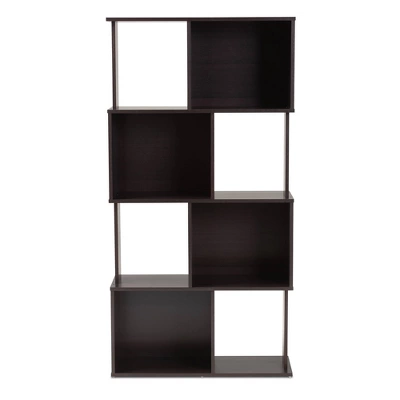 61.42" Riva Geometric Wood Bookshelf Dark Brown - Baxton Studio