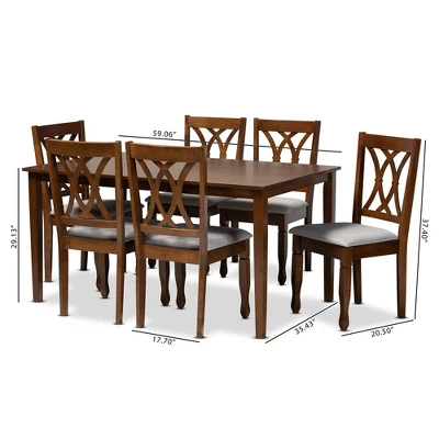 7pc Augustine Fabric Upholstered Dining Set Gray/Walnut Brown - Baxton Studio - Image 8