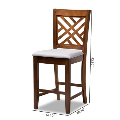Set Of 2 Caron Fabric Upholstered Wood Counter Height Pub Chair Set Gray/Walnut - Baxton Studio - Image 7