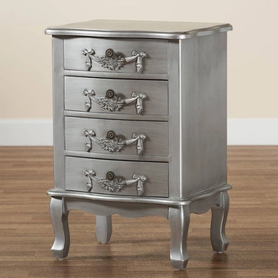 Callen Brushed Wood 4 Drawer Nightstand Silver - Baxton Studio - Image 8