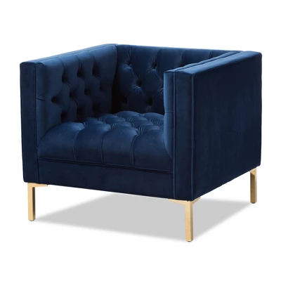 Zanetta Luxe And Glamour Velvet Upholstered Gold Finished Lounge Chair - Baxton Studio - Image 10
