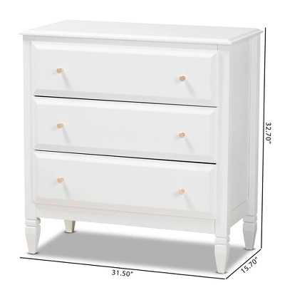 3 Drawer Naomi Wood Bedroom Chest White/Gold - Baxton Studio - Image 8