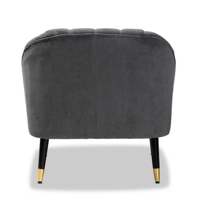 Ellard Velvet Fabric Upholstered Two-Tone Wood Accent Chair Gray/Dark Brown - Baxton Studio - Image 5