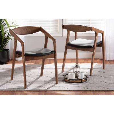 2pc Harland Faux Leather Upholstered And Wood Dining Chair Set - Baxton Studio - Image 6