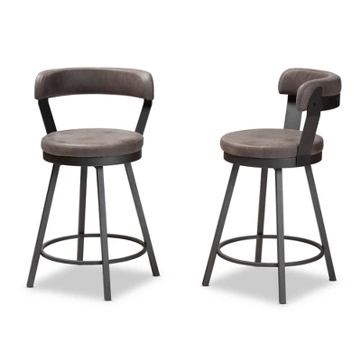 Set Of 2 Arcene Faux Leather Upholstered Pub Counter Height Barstools Gray/Black - Baxton Studio - Image 2