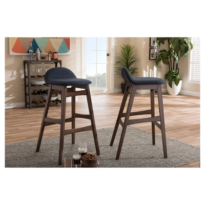 2pc 30" Fabric Upholstered Wood Finishing Barstool Dark Blue - Baxton Studio - Image 3