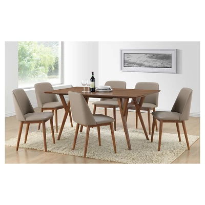 Lavin Mid-Century Faux Leather Dining Chairs - Brown Walnut/Beige (Set Of 2) - Baxton Studio - Image 3