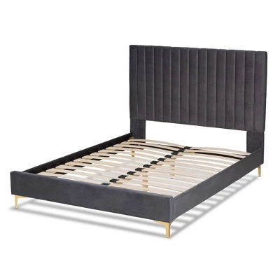 Serrano Velvet Fabric Upholstered And Metal Platform Bed - Baxton Studio - Image 3