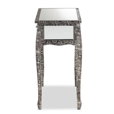 Wycliff Metal And Mirrored Glass 2 Drawer Console Table Dark Gray/Silver - Baxton Studio - Image 4