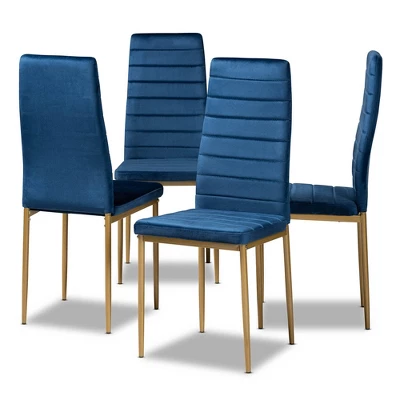 4pc Armand Velvet Fabric Upholstered And Metal Dining Chair Set - Baxton Studio - Image 10