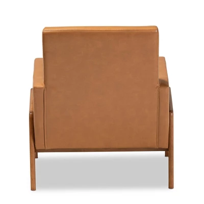 Perris Mid-Century Faux Leather Upholstered Wood Lounge Chair Walnut/Brown - Baxton Studio - Image 3