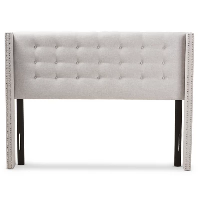 Queen Ginaro Modern And Contemporary Fabric Button Tufted Nail Head Winged Headboard Gray - Baxton Studio