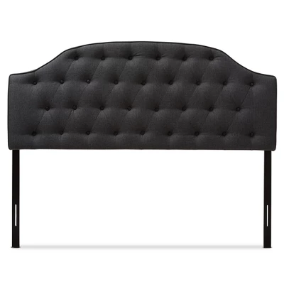 Queen Windsor Modern And Contemporary Fabric Upholstered Scalloped Buttoned Headboard Dark Gray - Baxton Studio
