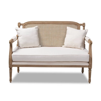 Clemence Upholstered Whitewashed Wood Sofa Loveseat Ivory/Oak - Baxton Studio - Image 9