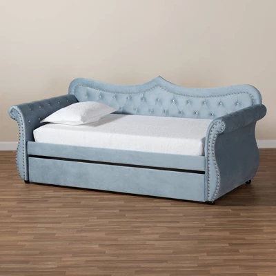 Twin Abbie Velvet Tufted Daybed With Trundle Light Blue - Baxton Studio - Image 10