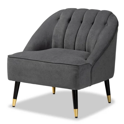 Ellard Velvet Fabric Upholstered Two-Tone Wood Accent Chair Gray/Dark Brown - Baxton Studio - Image 2
