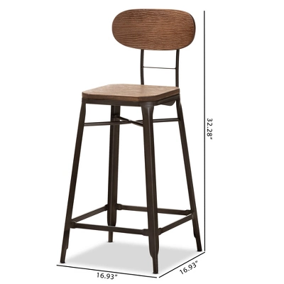 Set Of 2 Varek Bamboo And Rust Finished Steel Stackable Counter Height Barstools Brown - Baxton Studio - Image 2