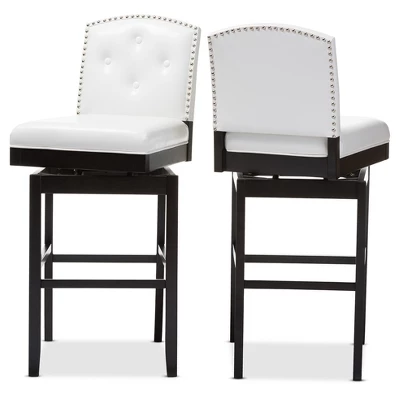 Set Of 2 Ginaro Faux Leather Button Tufted Upholstered Swivel Barstools White - Baxton Studio - Image 2