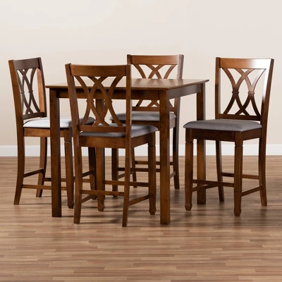 5pc Reneau Upholstered Wood Pub Counter Height Dining Set Gray/Walnut - Baxton Studio - Image 7