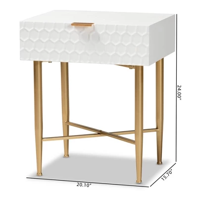 Marcin Wood And Metal 1 Drawer Nightstand White/Gold - Baxton Studio - Image 11
