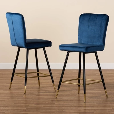 2pc Preston Two-Tone And Metal Bar Stool Set - Baxton Studio - Image 6