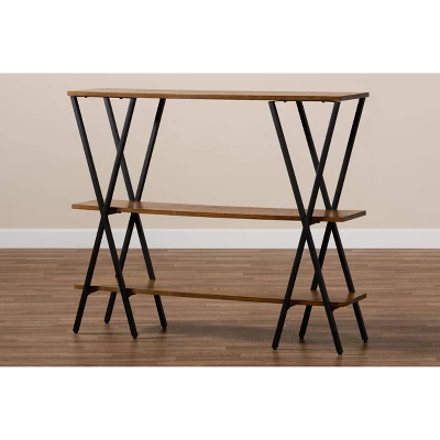 Norton Rustic And Industrial Wood And Black Metal Console Table Walnut Brown - Baxton Studio - Image 5