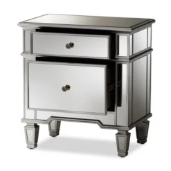 Sussie Hollywood Regency Glamour Style Mirrored 2 - Drawer Nightstand - Baxton Studio