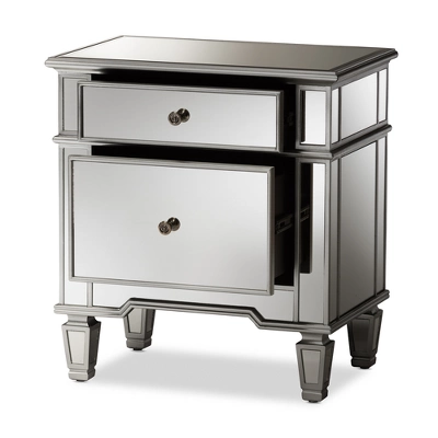 Sussie Hollywood Regency Glamour Style Mirrored 2 - Drawer Nightstand - Baxton Studio