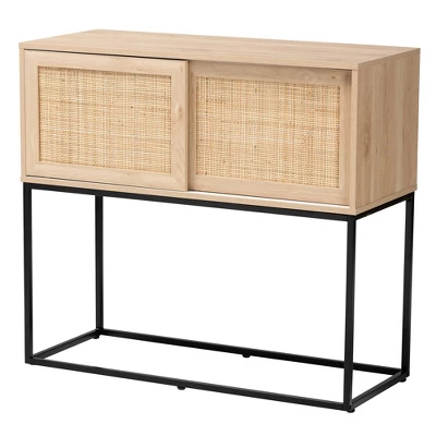 Amelia Wood Rattan Sideboard Buffet Dining Cabinet Natural Brown/Black - Baxton Studio - Image 3