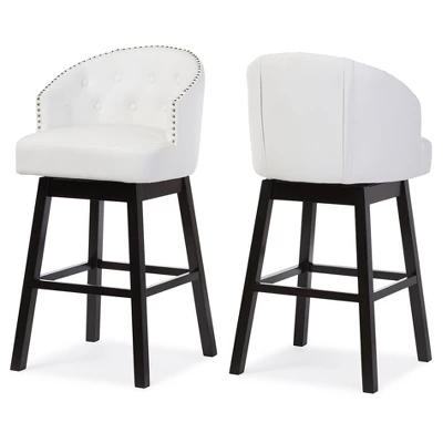 Set Of 2 Avril Modern And Contemporary Faux Leather Tufted Swivel Barstool With Nail Heads Trim - White - Baxton Studio