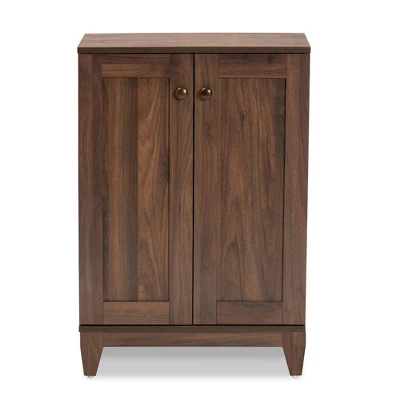 2 Door Nissa Wood Shoe Storage Cabinet Walnut Brown - Baxton Studio - Image 2