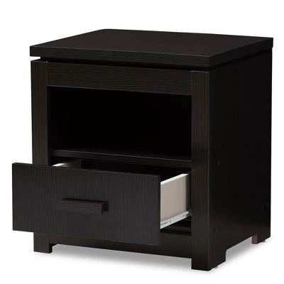 Bienna Modern And Contemporary Finished 1 Drawer Nightstand Dark Brown - Baxton Studio