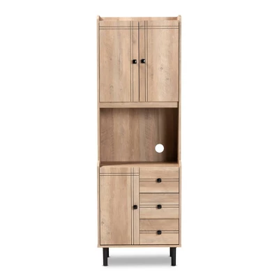 Patterson 3 Drawer Kitchen Storage Cabinet Oak/Brown - Baxton Studio - Image 2