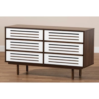 6 Drawer Wood Dresser And Meike Two-Tone Walnut/White - Baxton Studio - Image 7