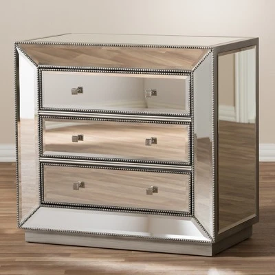 Edeline Hollywood Regency Glamour Style Mirrored 3 Drawer Chest Baxton Studio - Image 6