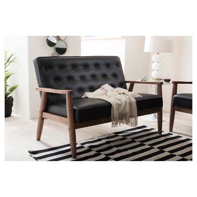 Sorrento Mid-Century Retro Modern Faux Leather Upholstered Wooden 2 Seater Loveseat - Baxton Studio - Image 3