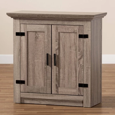 Bruce Farmhouse Wood 2 Doors Shoe Storage Cabinet Oak/Brown - Baxton Studio - Image 8