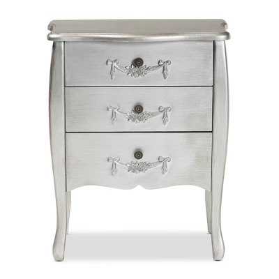 Eliya Brushed Wood 3 Drawer Storage Cabinet Silver - Baxton Studio - Image 3