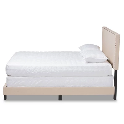 Ramon Linen Panel Bed With Nailhead Trim - Baxton Studio