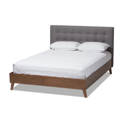 King Alinia Mid Century Retro Modern Fabric Upholstered Walnut Wood Platform Bed - Baxton Studio - Image 8