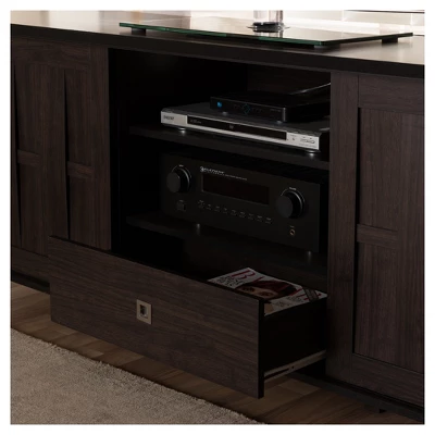 Unna Wood TV Cabinet With 2 Sliding Doors And Drawer TV Stand For TVs Up To 70" Dark Brown - Baxton Studio - Image 5