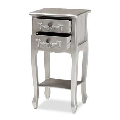 Eliya Brushed Wood 2 Drawer Nightstand Silver - Baxton Studio - Image 2