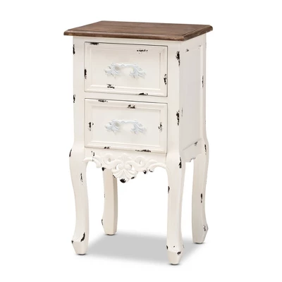 Levron Two-Tone And Antique Wood 2 Drawer Nightstand Walnut Brown/Antique White - Baxton Studio - Image 5