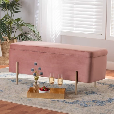 Rockwell Blush Velvet Metal Storage Bench Pink/Gold - Baxton Studio - Image 7