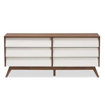 Hildon Mid-Century Modern Wood 6 Drawer Storage Dresser Brown - Baxton Studio - Image 2