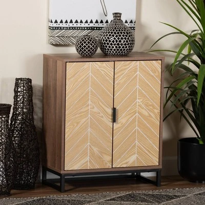 Josephine Two-Tone Wood And Metal 2 Door Storage Cabinet Walnut Brown/White/Black - Baxton Studio - Image 3