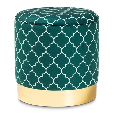 Serra Quatrefoil Velvet Upholstered Metal Storage Ottoman - Baxton Studio - Image 8