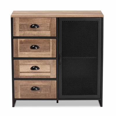 Connell Two-Tone Wood And Metal Sideboard Buffet Natural Brown/Black - Baxton Studio - Image 2