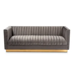 Aveline Velvet Upholstered Finished Sofa Gray/Gold - Baxton Studio