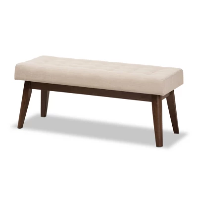 Elia Mid Century Modern Walnut Wood Fabric Button Tufted Bench - Baxton Studio - Image 8